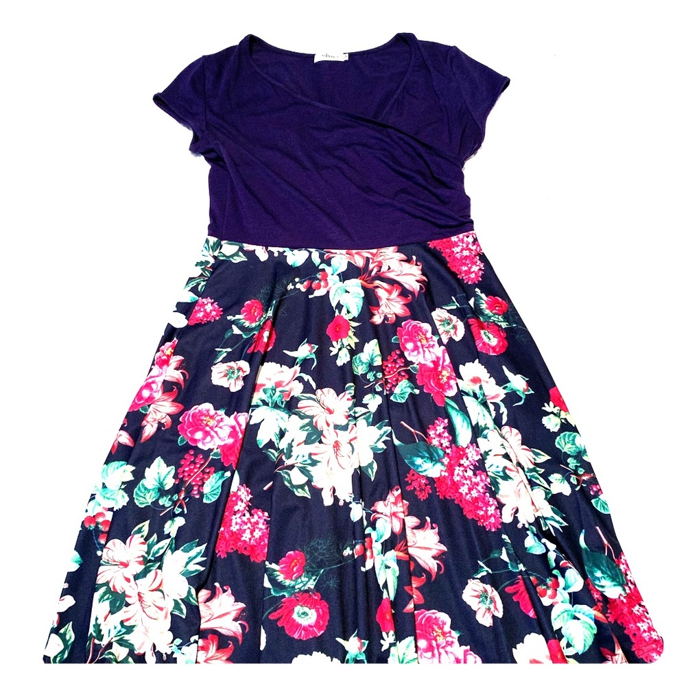 Floral Print V Neck Short Sleeve Casual Dress